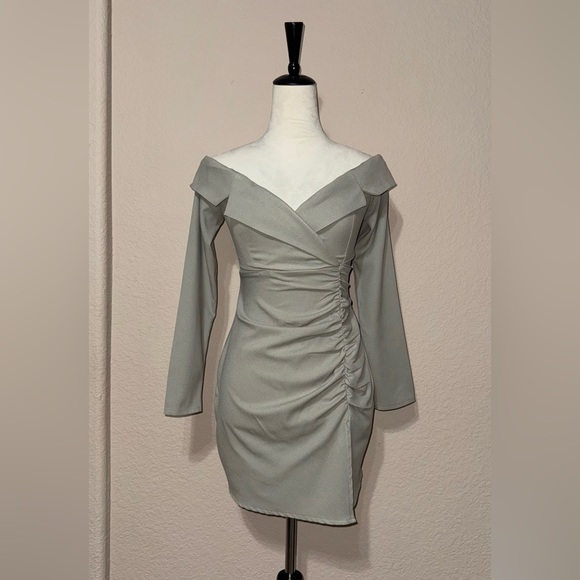 Sage Khaki Bardot Ruched Detail Blazer Dress Size: 0 - Picture 2 of 5